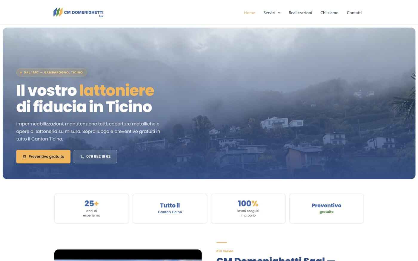 Homepage del nuovo sito di CM Domenighetti Sagl