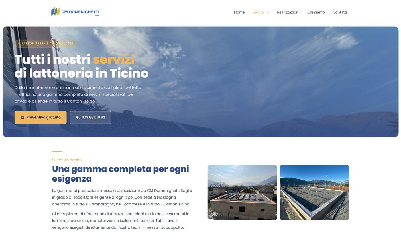 Pagina servizi del nuovo sito di CM Domenighetti Sagl